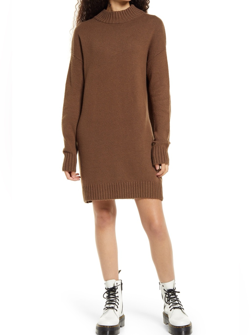 bp Brown Knit Mock Neck Mini Dress